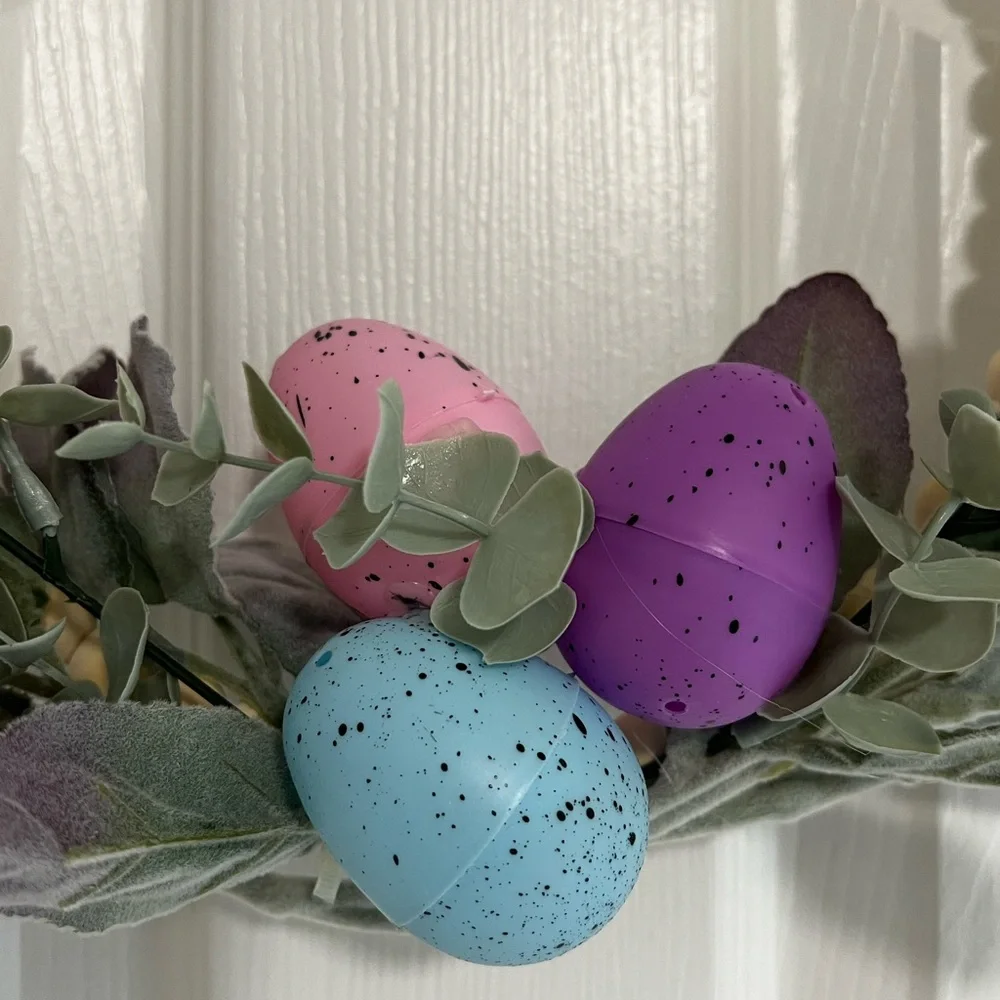 Easter Wreath with Pastel Eggs and Greenery- handmade.